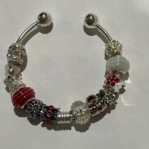 RED BANGLE EUROPEAN CHARM BRACELET
